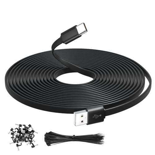 OXZEEWEE 5m/16.4�t�B�[�g USB A-USB C �����t���b�g�P�[�u���i�Œ�p�B�E�����o���h�t���j�A�Z�L�����e�B�J�����p�[�d�P�[�u���iTapo C120�AEufy S3 Pro�AWyze�ABlink�Ή��j- �u���b�N