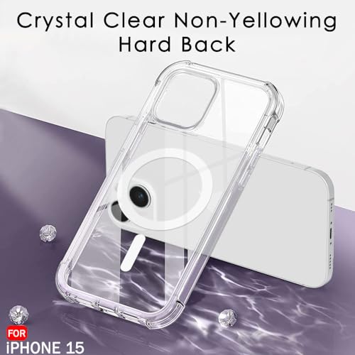 Image of TheGiftKart Shockproof Ultra-Hybrid Back Cover Case for iPhone 15 Compatible with MagSafe | 360 Protection | Crystal Clear Hard Back Cover Case for iPhone 15 (PC & TPU, Transparent Bumper)