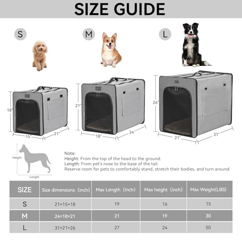 Petsfit faltbar Hundebox, aus kratzfestem Stoff, Hundebox Auto Hundetransportbox für kleine Hunde mit Plüschkissen & Aufbewahrungstasche,Grau,S 53x38x46cm