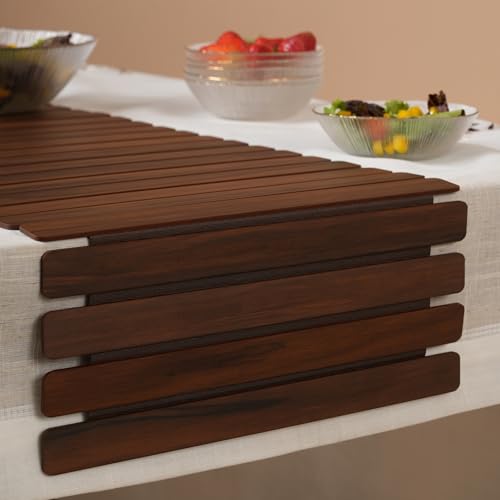 Image of HOME 360 Modern Slat Table Runner | Decorative Finish MDF Slats | 14X72 Inches | Rollable Table Centerpiece for Dining Room, Kitchen | (Darkbrown 3, 14X72 INCH)