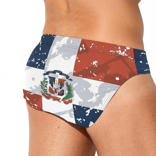 Vintage Dominican Republic Flag Printed Swim Briefs for Men Sexy Bikini Swimwear Elastic Beach Trunks Bathing Suit4