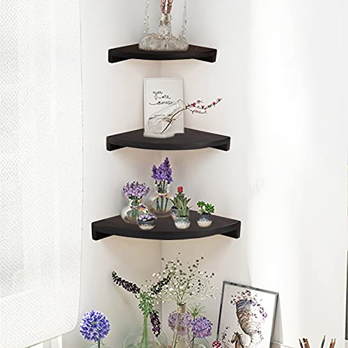 Lawei Set Of 3 Wood Corner Shelf Wall Mount, Solid Wood Floating Corner Shelves Wall Hanging Corner Shelves For Display Of Books, Small Plant, Photos, Wall Decor #TOP1