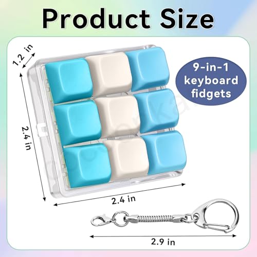 Image of Mini Keyboard Fidget Toy with Keychain Decompression Button Finger Clicker Toys for Adults to Relieve Stress Pass Time (Mix Sky Blue , White)