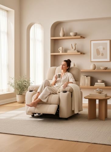 Image of Cable Crafts Cozy Fabric Recliner with Cup Holders for Living Room Comfortable Single Seater Reclining Chair