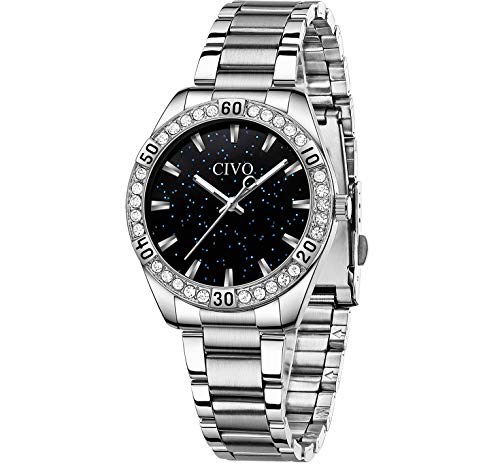 CIVO Women Watches Silver Waterproof Diamond Watches Lady Stainless Steel Dress Watch Luxury Design Analog Elegant Girls Wrist Watches for Women