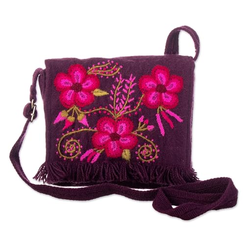 NOVICA Hand-embroidered alpaca blend sling bag, 'Floral Traditions'