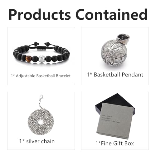 2 Piece Basketball/Soccer Jewelry Set, Basketball/Soccer Bracelet, Basketball/Soccer Necklace, Jewelry，Birthday Gathering/Christmas DayGiftware.3