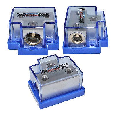 4 Gauge To Dual 8 Gauge Distribution Block - Power Or Ground Splitter For Car Audio, Copper Terminals