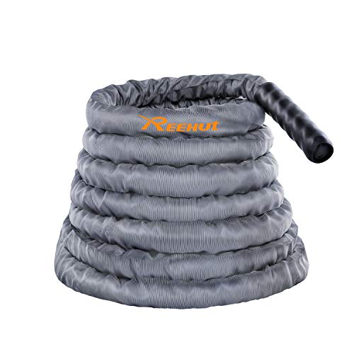 REEHUT Cuerda de Batalla Battle Rope para Entrenamiento de Fuerza en Hogar y Gimnasio, Ejercicio Aeróbico al Aire Libre, con Anclaje de Fijación y Correas de Anclaje Kit Cover