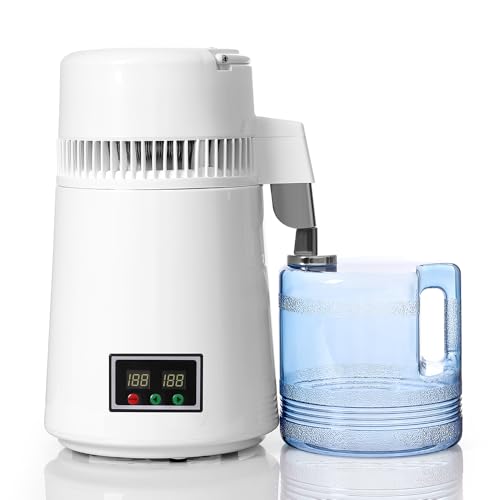 DISHENGZHEN Destilador de Agua, máquina para Hacer Agua destilada de 1,1 GAL, destilador de Agua de 0,3 GAL/h, Juego de sincronización/Pantalla de Temperatura de 750 W/0 99 H, Destilador de encimera