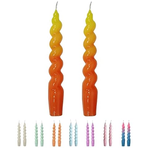 Gedengni Spiral Taper Candles Yellow and Orange Bicolor Twisted Candles Sticks, Multi-Coloured,2PCS 7.5inch Unscented Candles for Decoration Weddings Dinners (Yellow+Orange(Fluorescent)) Cover