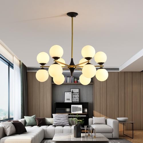 Candelabro Sputnik esférico chique de vidro branco quente vintage metal pingente luz moderna minimal