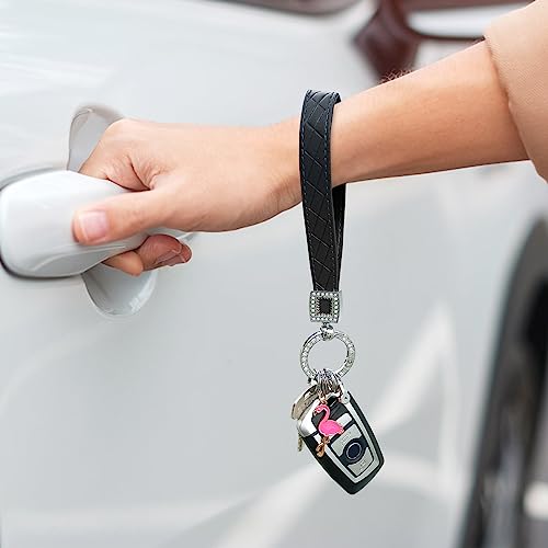 Image of OHKYOOT Leather Wristlet Keychain,Wrist Keychain Car Key Chain with 5 Key Ring and Anti-Lost D Ring