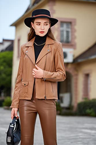 S P Y M Womens Faux Leather Jacket, Moto Biker Coat, Quilted Zip Up Outwear3