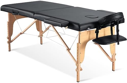 CHRUN Portable Massage Table Professional Massage Bed Wide 35 Height Adjustment Lash Bed SPA Bed Facial Bed Tattoo Table with Accessories & Carrying Bag 2 Section Wooden