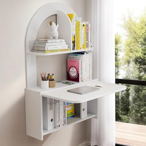 TuckTect Wall Mounted Drop-Leaf Table, Floating Laptop Desk, Folding Table