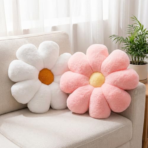 Image of JZNEXD 2 Pcs Flower Throw Pillow Set for Teen Girls Bedroom Preppy Room Decor Aesthetic, Cute Daisy Decorative Preppy Throw Pillows for Bed Sofa Chair Home Decor (Pink & White)