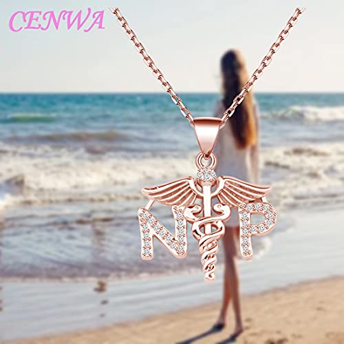 CENWA Colar com pingente temático de enfermeira, presente de formatura, caduceu NP, enfermeira, para