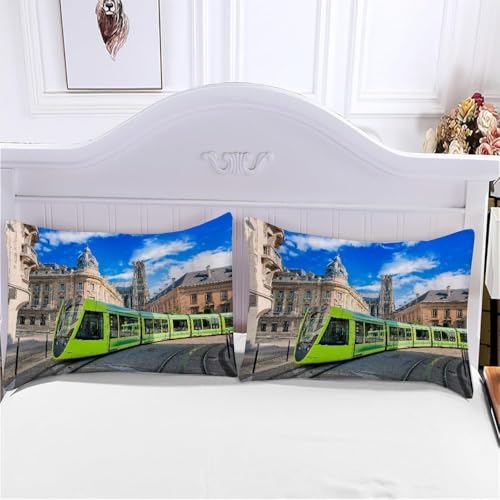Train Vert Housse de Couette 3D Microfibre Douce Décor Architecture - 5