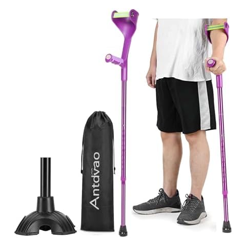 Antdvao Folding Crutch (x1 Unit) +Cane TipForearm Crutches Anti-Drop Cuff Reduces The Hassle of Picking Up Forearm Crutch，Comfortable Grip and Wear-Resistant, Non-Slip Forearm Crutches (Single Violet) Cover