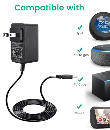 Adaptador de cabo de alimentação de substituição para Alexa Spot, Dot (3ª geração), TV Cube, Show 5,