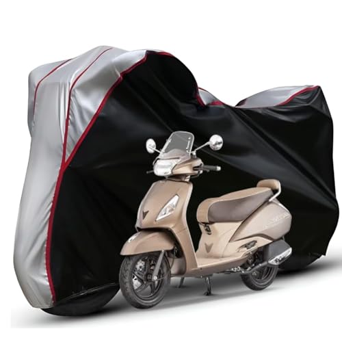 Image of Waterproof Bike Body Cover Compatible with Tvs Jupiter Dustproof Scratchproof - Motorcycle Cover for Two Wheeler, Outdoor Full Cover with UV, Duty, Rain Protection (Black Top Silver) R1