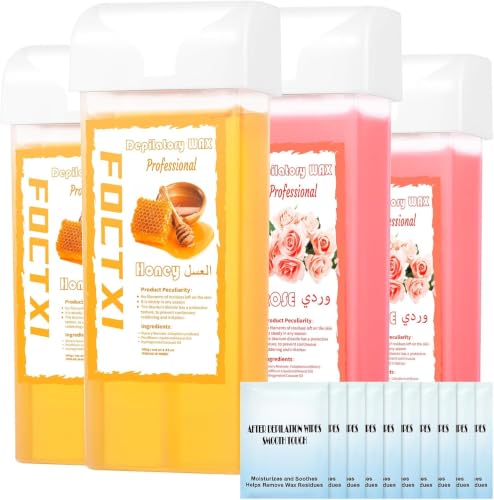 Image of Wax Roller Kit Wax Cartridge, Roll On Wax for Hair Removal, Roll on Wax, 4 Hair Removal Wax Cartridge and 10 Pack Cleaning Oil Wipe (Honey&Rose)
