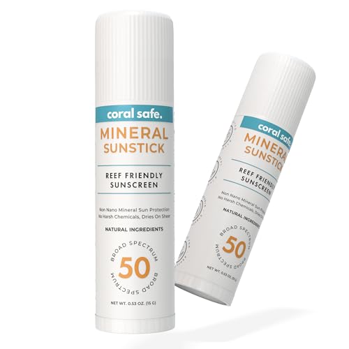 Image of Reef Safe Sunscreen SPF 50 Mineral Face Stick 2 Pack, Hawaii & Mexico Approved, Biodegradable, Zinc, Vitamin E, Oxybenzone & Octinoxate Free, Water Resistant, Made in USA by Coral Safe