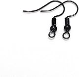 Ohrringhaken, hypoallergen, Fischhaken mit Kugel- und Spulen-Ohrringdrähten, Schmuckzubehör für DIY-Schmuckherstellung, 100 Stück, Schwarz, 20 x 17 mm