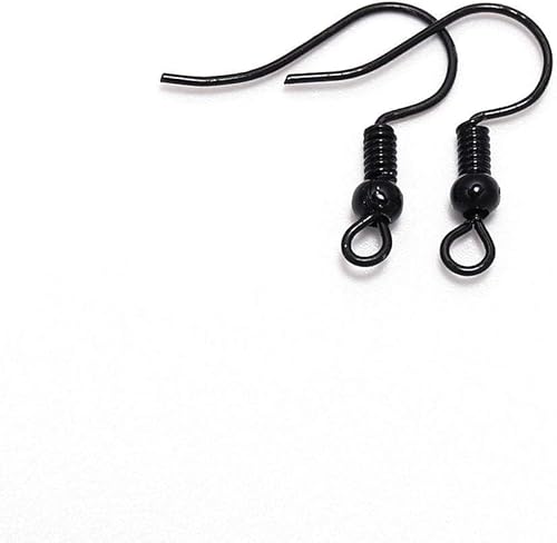 Ohrringhaken, hypoallergen, Fischhaken mit Kugel- und Spulen-Ohrringdrähten, Schmuckzubehör für DIY-Schmuckherstellung, 100 Stück, Schwarz, 20 x 17 mm