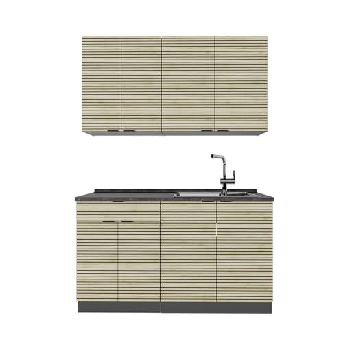 Vicco Cuisine Fame-Line, Chêne lambris/Anthracite, 140cm, PT Anthracite, adapté à la Combinaison individuelle avec d'autres modules