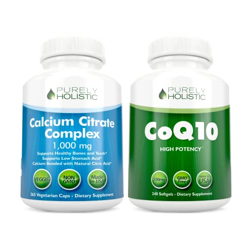 Calcium Citrate Complex 1000Mg + Coq10 100Mg - 365 Vegan Capsules + 240 Softgels Bundle - Without Vitamin D - Made In Usa #TOP30