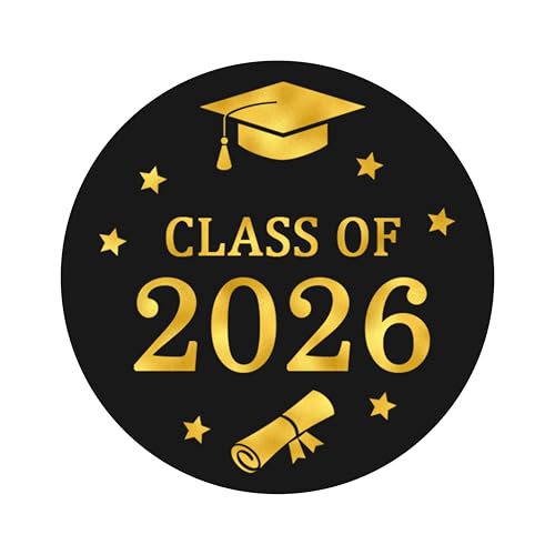 120Pcs Graduation Stickers, 1.6 Inch Gold Foil Self Adhesive Class of 2026 Stickers Label for Cards Envelope Seals Gift Bags (Black, Round)