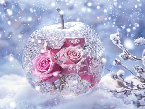 Broderie diamond complet kit de roses d'hiver : peinture diamant 100x130 cm 5D