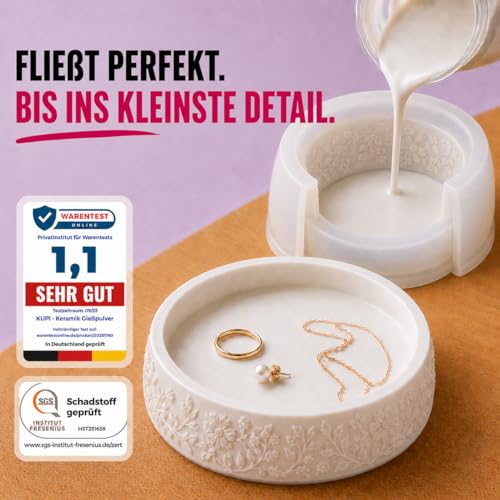 Gips zum Gießen 0,9kg Lufthärtend & Geruchlos | Keramik Gießpulver Weiß | Gießmasse für Silikonformen Gießformen | Reliefgießpulver zum Basteln Modellieren Strukturieren