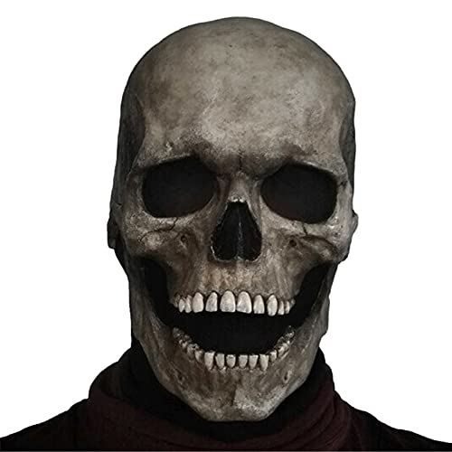 Fmlkic Full Head Skull Mask/casque avec mâchoire mobile,Masques effrayants d'Halloween de crâne de pleine tête,Couvre-chef à visage humain 3D réaliste, gothique d'atmosphère d'horreur d'Halloween Cover