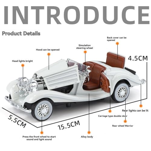 Image of Mercedes Benz 1936 500K Special Roadster SUV Car 1:32 Scale Model Car Exclusive Alloy Metal Pull Back Die-cast Diecast Metal Pullback Toy Openable Doors & Light Music【Colors as Per Stock 】