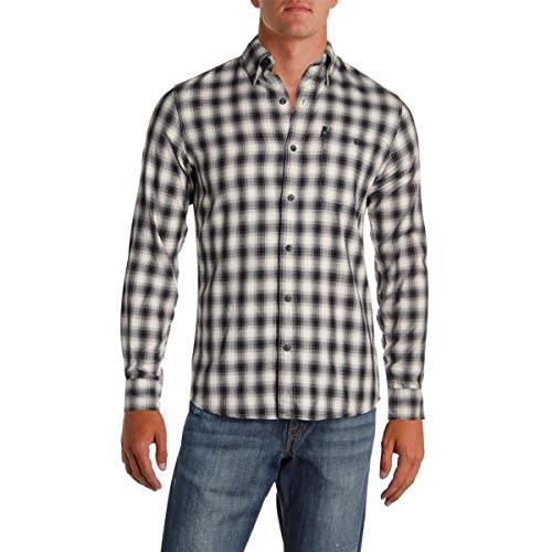 G.H. Bass & Co. Mens Plaid Button Up Shirt, Beige, Small