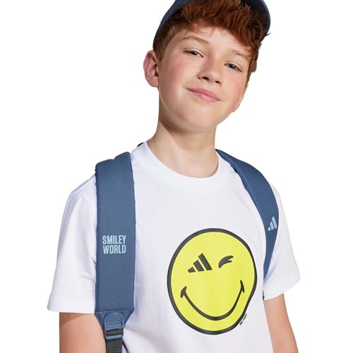 Adidas Unisex-Kids Adidas x Smiley World Graphics Sportswear T-Shirt, White/Carbon/Bright Yellow/Black, Medium by adidas - Used condition - Image 2