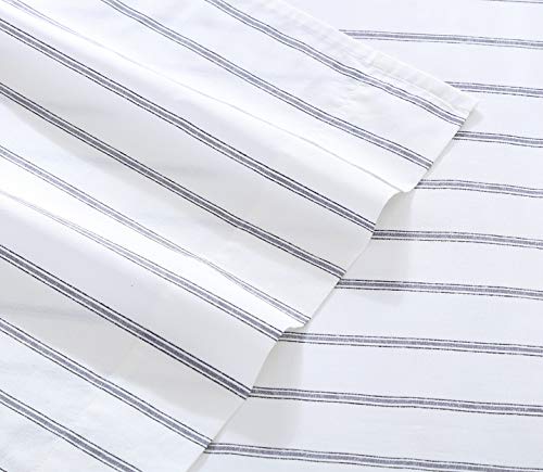 Image of Stone Cottage - Full Sheets, Cotton Percale Bedding Set, Crisp & Cool Ideal Bedding Set (Trenton Stripe Grey, Full)