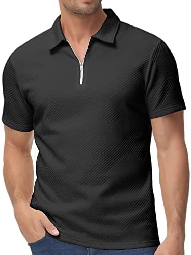 Minfunttu Mens Polo Shirts Short Sleeve Zip Up Casual Shirts Zipper Polo