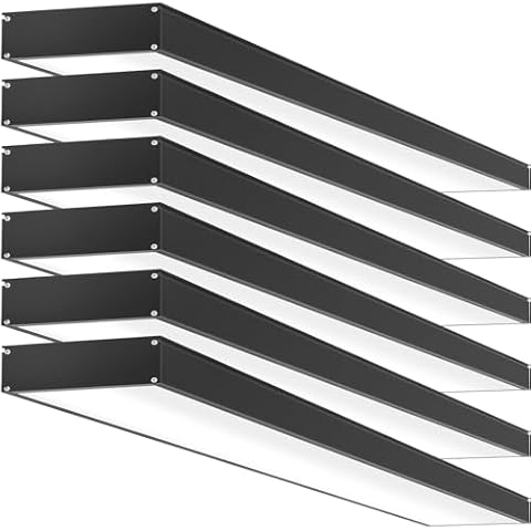 TychoLite 4FT-6IN Led Wraparound Shop Lights, 72W 7200LM 5000K, Black 4 Foot LED Flush Mount Commercial Light Fixture for Office Kitchen Garage Shop, Hanging/Surface Mount, Plug and Play, 6 Pack Cover
