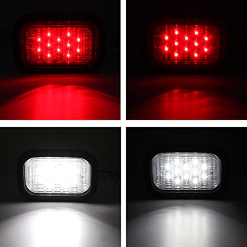 Partswcgg 6Pcs 5"X3" Rectangle Led Stop/Turn/Tail/Brake & Backup Reverse Truck Trailer Tail Hitch Lights 12 Led W/Grommets & 3 Wire Pigtail Plug Kit Waterproof (4Xred+2Xwhite) #TOP2