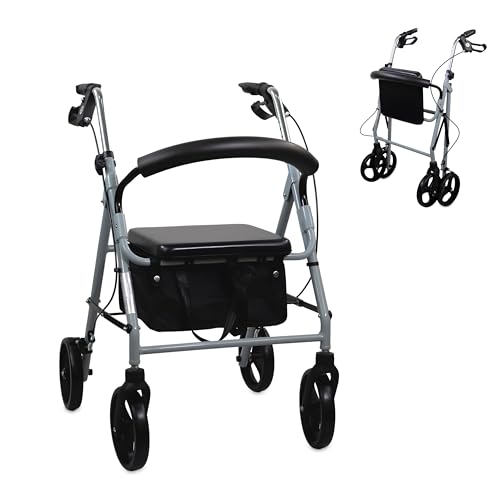 Mobiclinic, Sofía, Rollator mit 4 Rädern, Gehwagen für Senioren und Behinderte, Faltbar, Rückenlehne und Sitz, Gehhilfe Bequem, Gehgestell mit Rollen, Gehbock mit Rädern, Stoffkorb, Grau