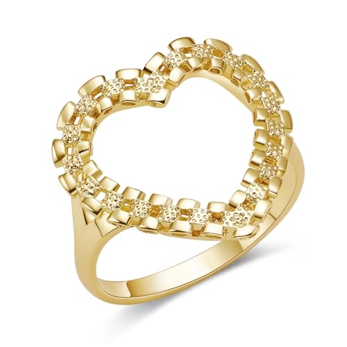 14k Gold Plated Rough Textured Cookie Nugget Ring Classic Heart Shape Frame Ring For Women (5)