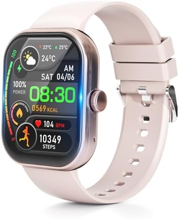 （11:30時点） スマートウォッチ【稼働時間突破！業界初1000mAh電池&保護フィルム付属】Smart Watch 活動量計 腕時計 iPhone対応 アンドロイド対応 Bluetooth6.0 2.01インチ大画面 通話機能付き メッセージ通知 IP68生活防水 長持ちバッテリー 薄型 軽量 スポーツウォッチ 音楽再生 多機能スマートウォッチ 多種類運動モード 多種類文字盤 (ローズゴールド)