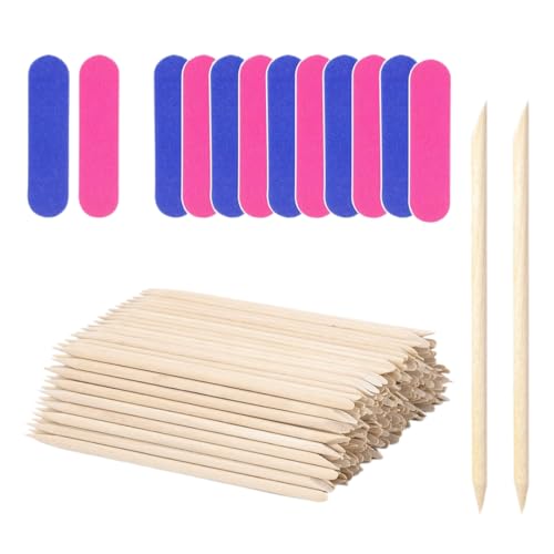 200 piezas de madera de manicura Clips, colorido manicura de doble extremo de madera naranja palo herramientas de manicura, pedicura cuidado de la cutícula con 10 tiras de fricción