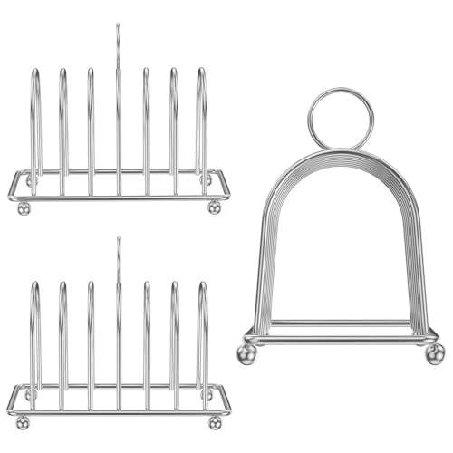 2 or 5 Pcs Toast Rack with Ball Feet and Loop Carry Handle 6 Slots Toast Holder Stainless Steel Toast Stand Countertop Bread Display Stand for Bread Toast