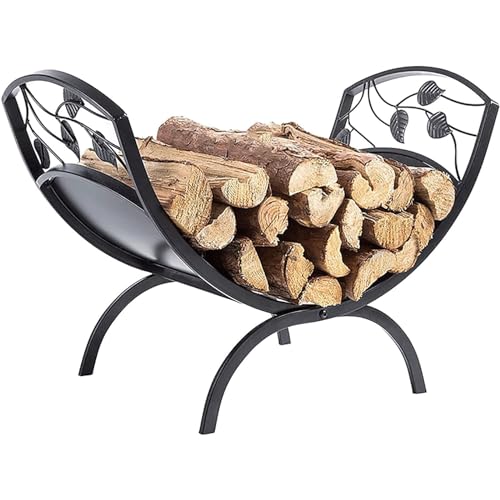 Soporte para leña al aire libre, soporte de hierro forjado para almacenamiento de leña, estante rectangular de almacenamiento de leña con herramientas