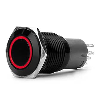 DC 12V 16 mm 5/8" Anneau Rouge Led Métal Commutateurs Boutons Poussoirs Momentanés Voiture DIY Interrupteur Noir